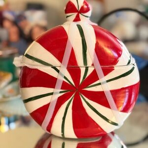 Peppermint Place Red & White Holiday Ceramic Jar / Canister – Christmas Decor